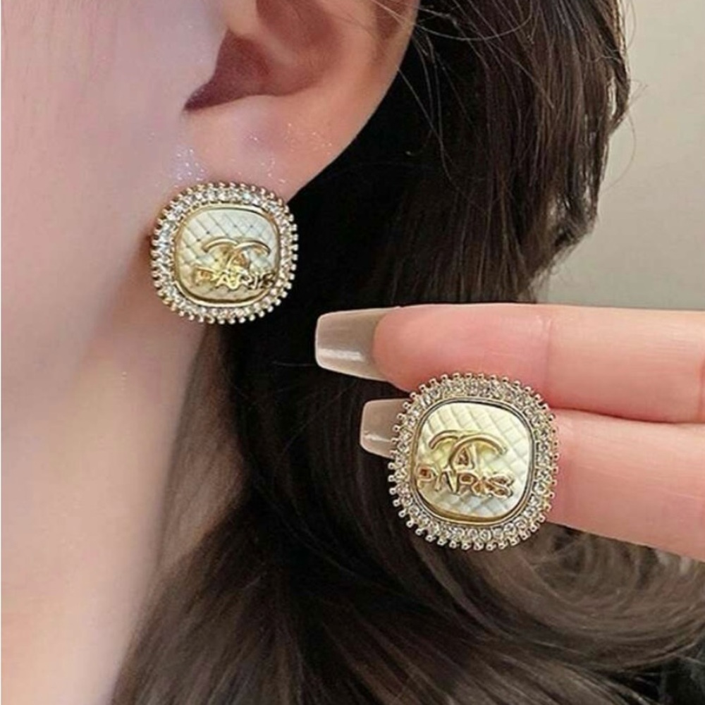 Elegant Gold and Crystal CC Women's Earrings